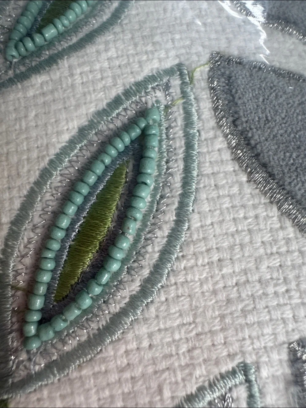 Pier 1 Imports Beaded Leaf Embroidered Throw Pillow - Gray & Green